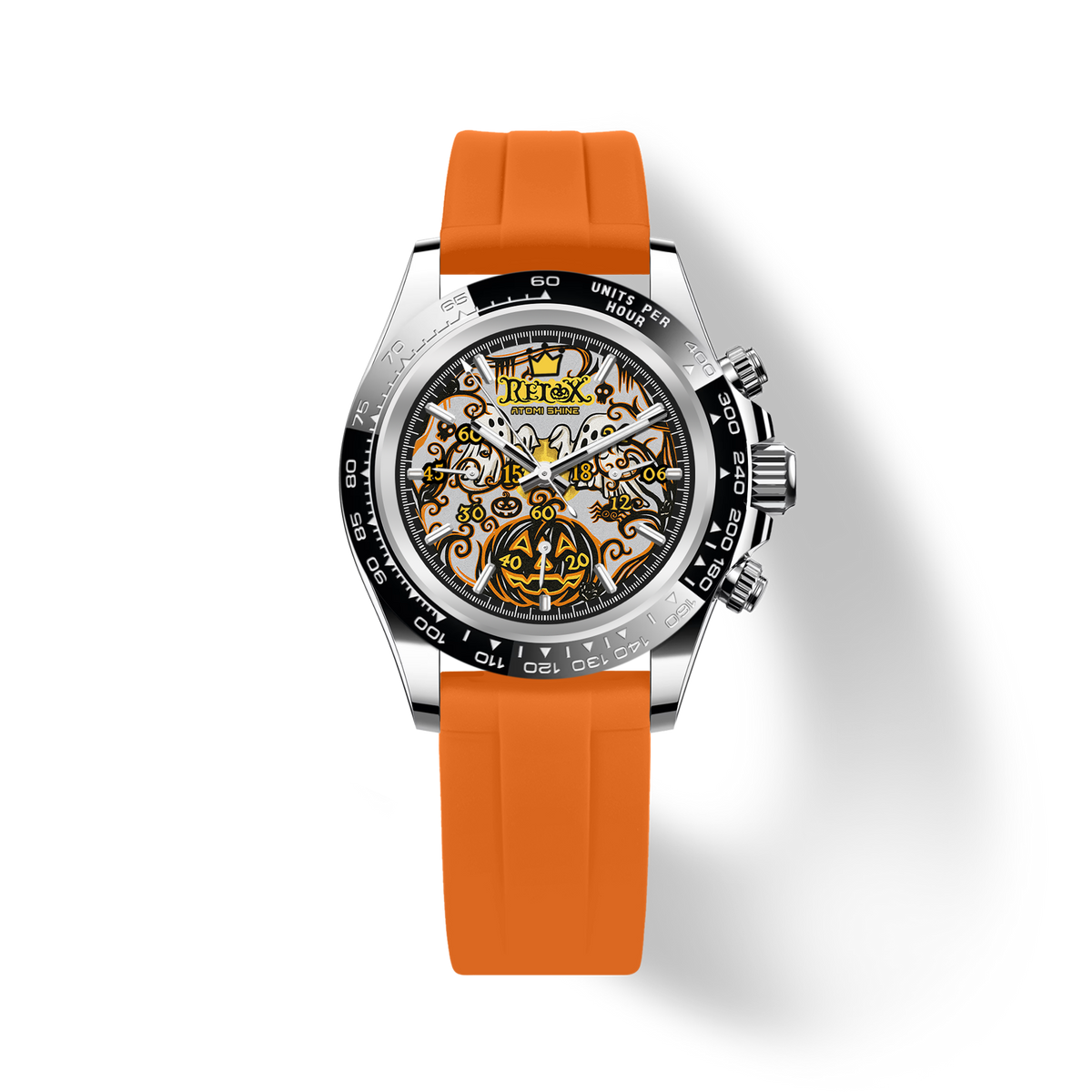 Halloween pumpkin and ghost chronograph with orange strap