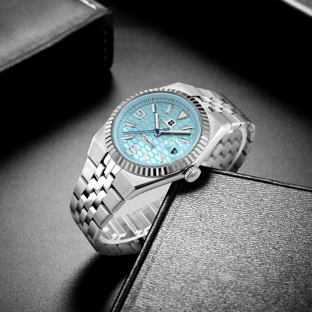 CORGEUT 6033 Automatic Watch Men 40mm Textured Dial Sapphire Crystal 100M Waterproof Stainless Steel Wristwatch