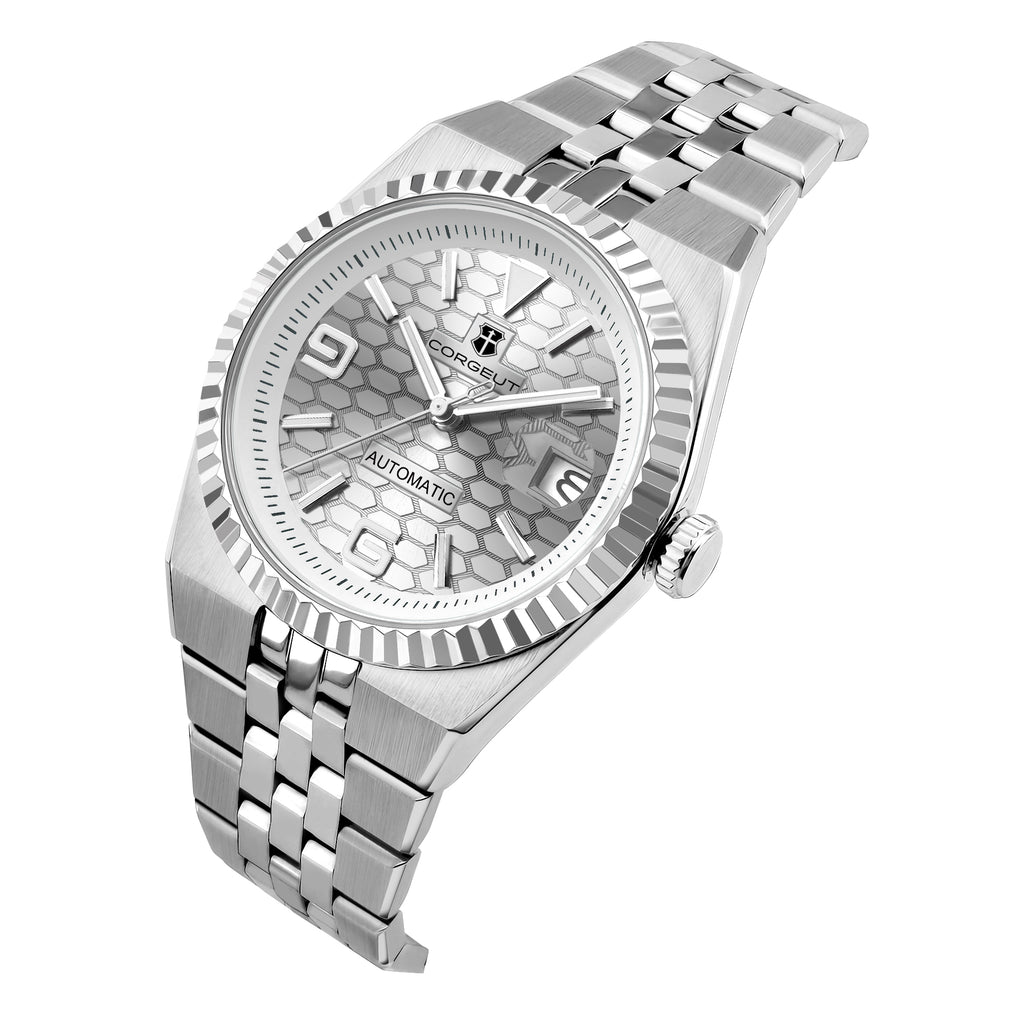 CORGEUT 6033 Automatic Watch Men 40mm Textured Dial Sapphire Crystal 100M Waterproof Stainless Steel Wristwatch