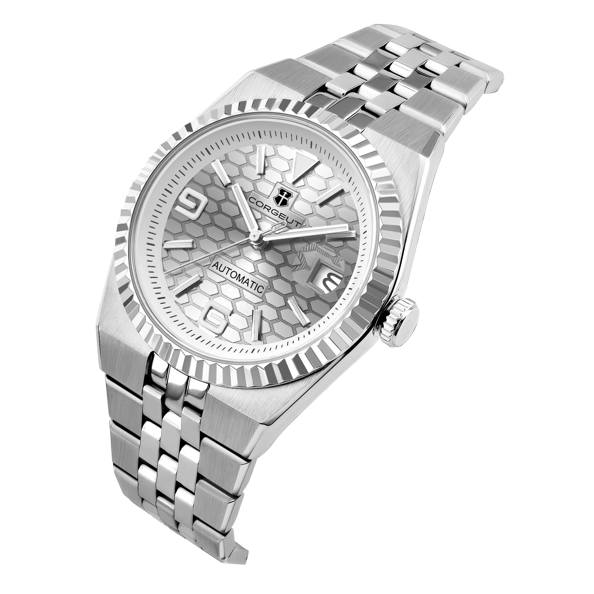 CORGEUT 6033 Automatic Watch Men 40mm Textured Dial Sapphire Crystal 100M Waterproof Stainless Steel Wristwatch