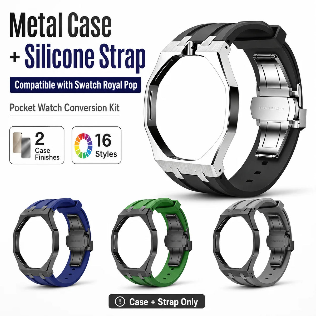 metal case and silicone strap conversion kit for Swatch Royal POP - view 1