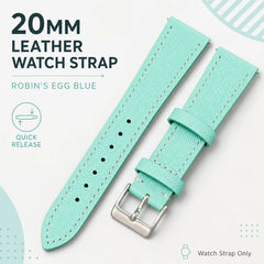 20mm Robin's Egg Blue top-grain leather watch strap - view 1