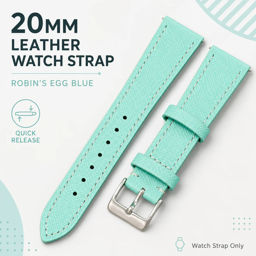 20mm Robin's Egg Blue top-grain leather watch strap - view 1