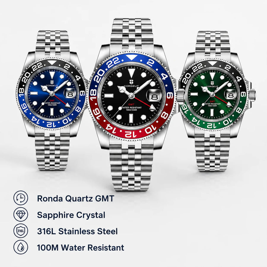 CORGEUT 40mm Ronda Quartz GMT Watch