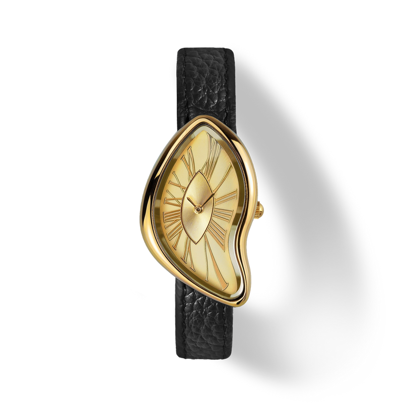 Asymmetric Quartz Watch - Gold Dial & Black Strap - image 1