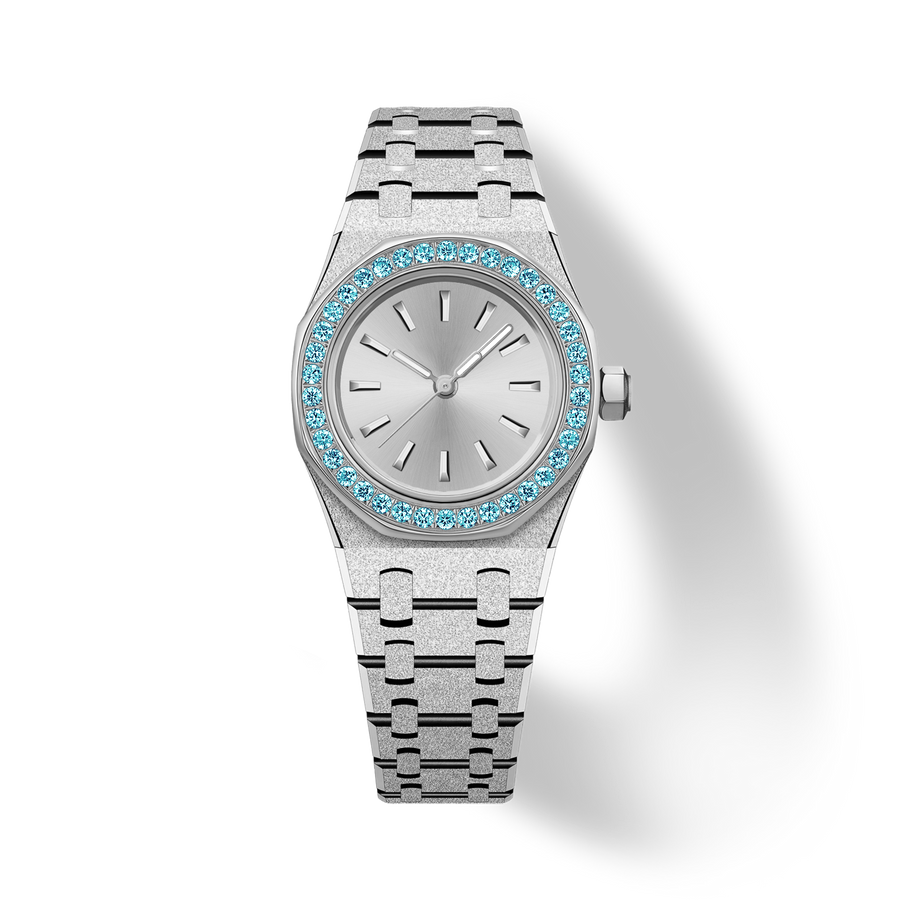 23mm Blue Crystal-Bezel Quartz Watch - Silver - image 1