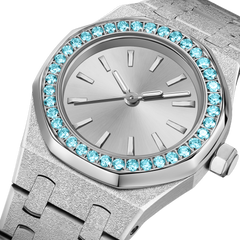 23mm Blue Crystal-Bezel Quartz Watch - Silver - image 6