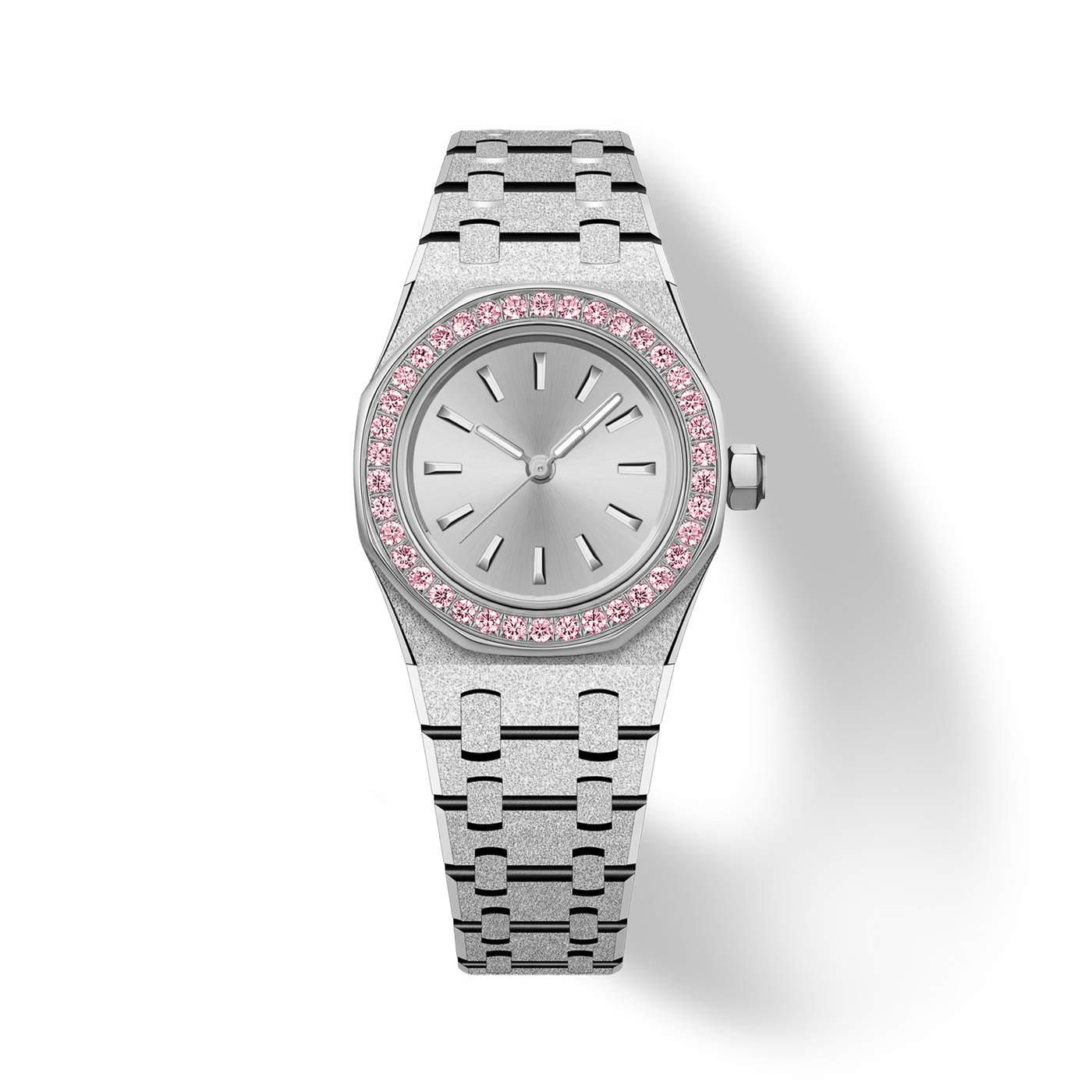 23mm Pink Crystal-Bezel Quartz Watch - Silver - image 1