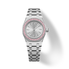 23mm Pink Crystal-Bezel Quartz Watch - Silver - image 1