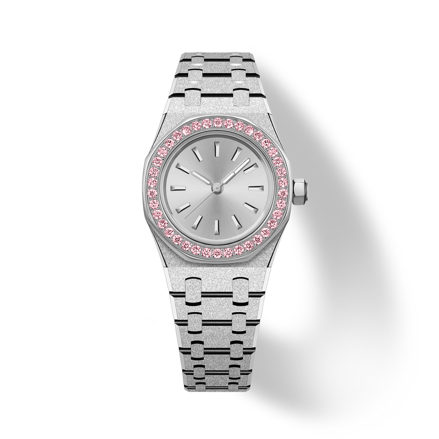 23mm Pink Crystal-Bezel Quartz Watch - Silver - image 1