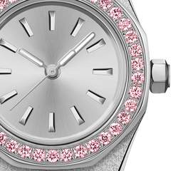 23mm Pink Crystal-Bezel Quartz Watch - Silver - image 4