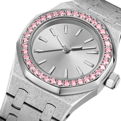 23mm Pink Crystal-Bezel Quartz Watch - Silver - image 6