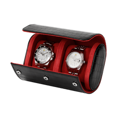 Red Black Watch Travel Case – Red & Black / For 2 Watches – storage demonstration; watches not included