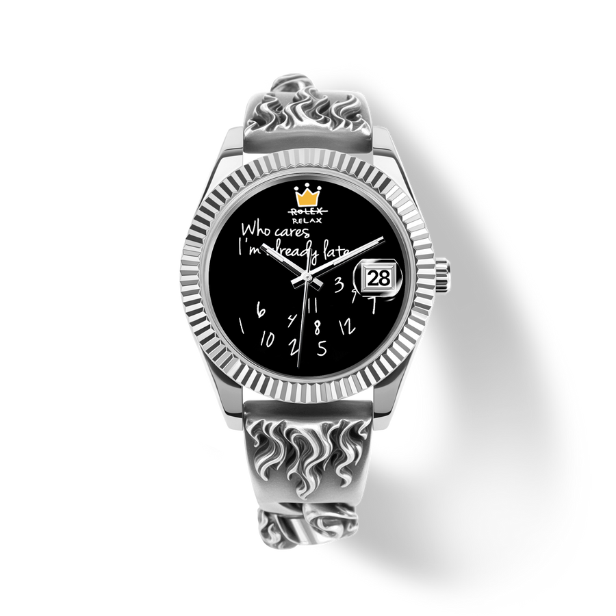 Who Cares Chrome Rebel Engraved Automatic Watch 40mm – product view