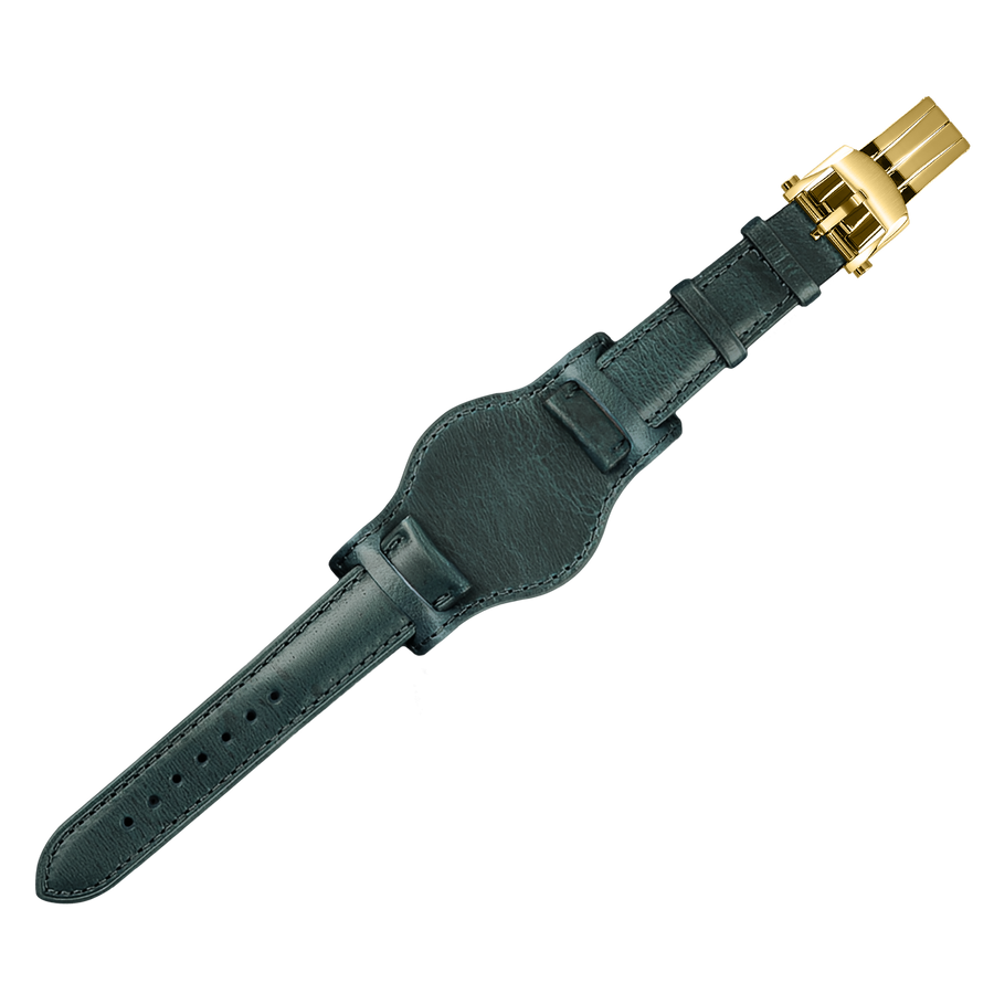20mm Bund Leather Watch Strap – Blue Strap Gold Buckle – product view