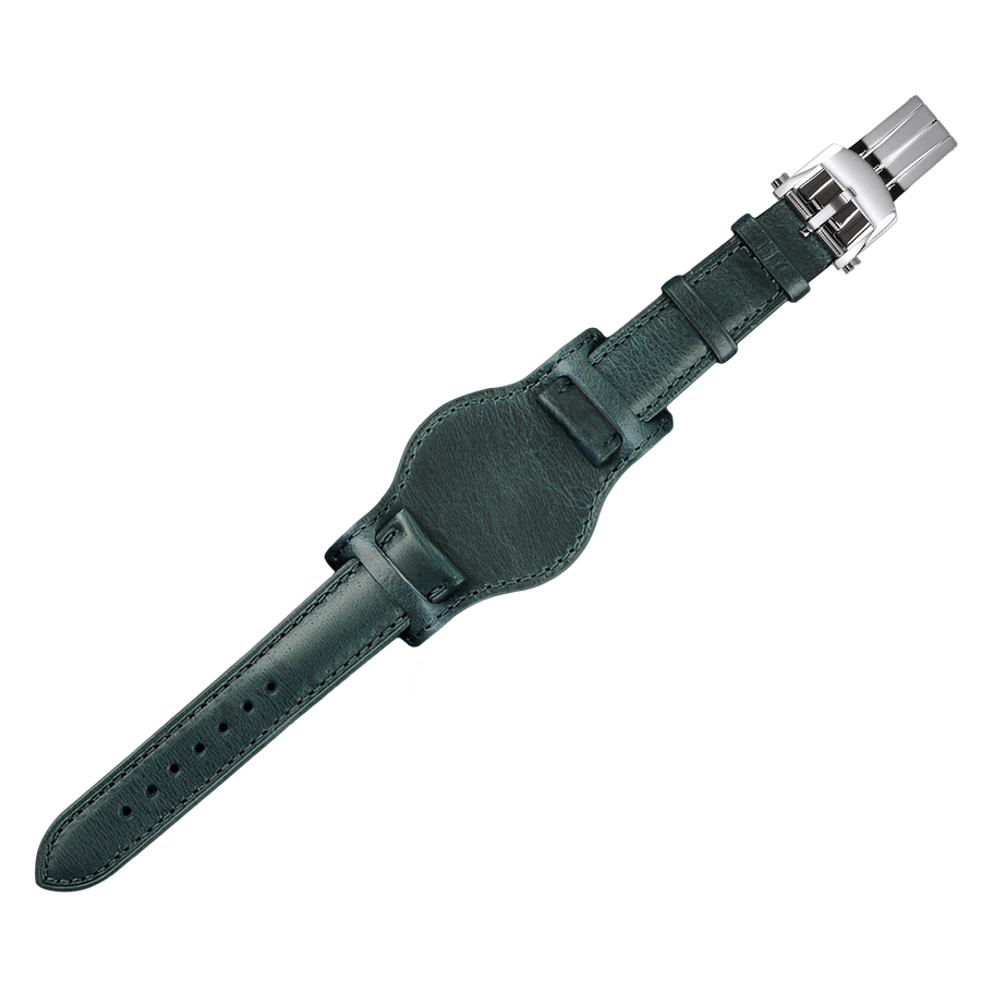 20mm Bund Leather Watch Strap – Blue Strap Silver Buckle – product view