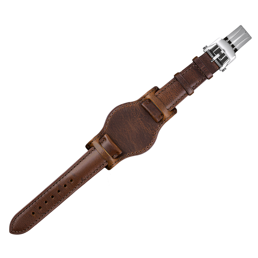 20mm Bund Leather Watch Strap – Brown Strap Silver Buckle – product view