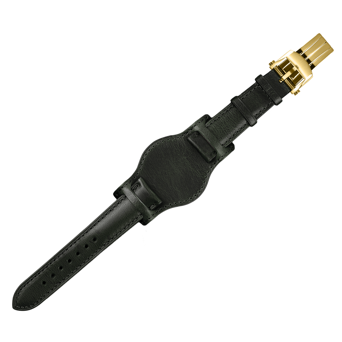 20mm Bund Leather Watch Strap – Green Strap Gold Buckle – product view