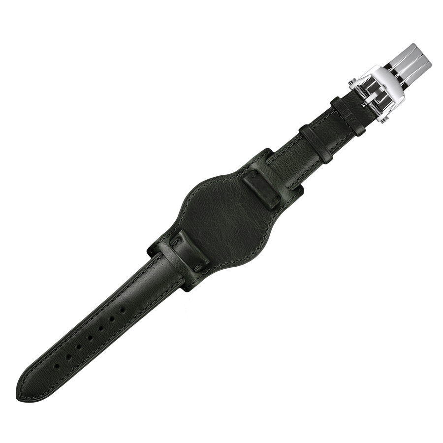 20mm Bund Leather Watch Strap – Green Strap Silver Buckle – product view