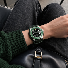 Who Cares Forest Rebel Leather Cuff Automatic Watch 40mm – wearing or detail view