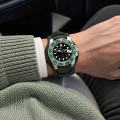 Who Cares Forest Rebel Leather Cuff Automatic Watch 40mm – wearing or detail view