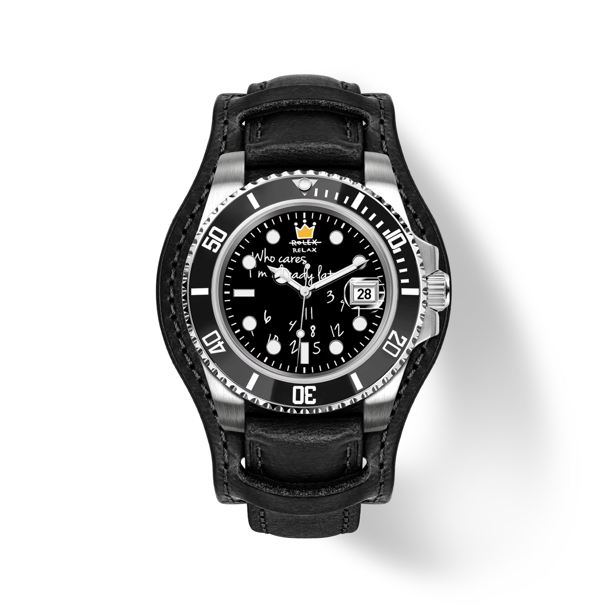 Who Cares Midnight Rebel Leather Cuff Automatic Watch 40mm – product view