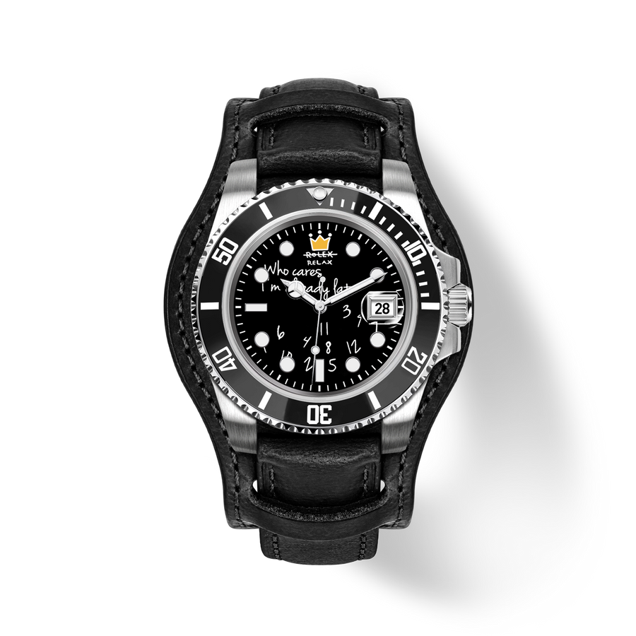 Who Cares Midnight Rebel Leather Cuff Automatic Watch 40mm – product view
