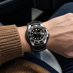 Who Cares Midnight Rebel Leather Cuff Automatic Watch 40mm – wearing or detail view