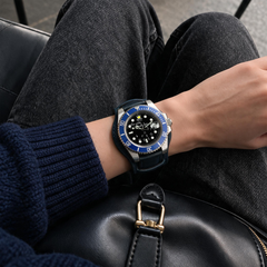 Who Cares Ocean Rebel Leather Cuff Automatic Watch 40mm – wearing or detail view