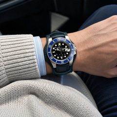 Who Cares Ocean Rebel Leather Cuff Automatic Watch 40mm – wearing or detail view