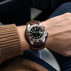 Who Cares Saddle Rebel Leather Cuff Automatic Watch 40mm – wearing or detail view