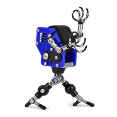 Steampunk Robot Watch Stand – Cobalt Blue – wearing or detail view
