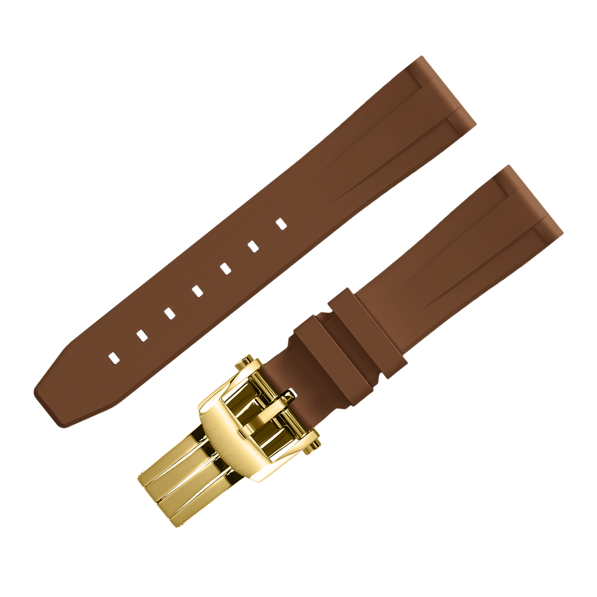 Fluoro Watch Strap (Brown Strap + Gold Buckle)