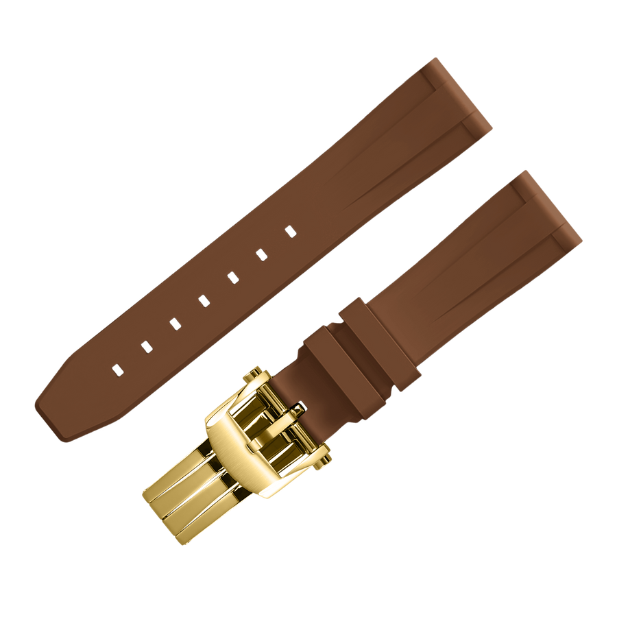 Fluoro Watch Strap (Brown Strap + Gold Buckle)