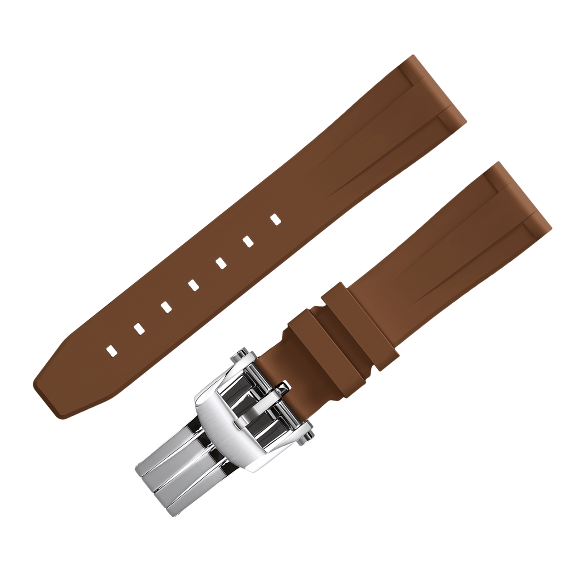 Fluoro Watch Strap (Brown Strap + Silver Buckle)