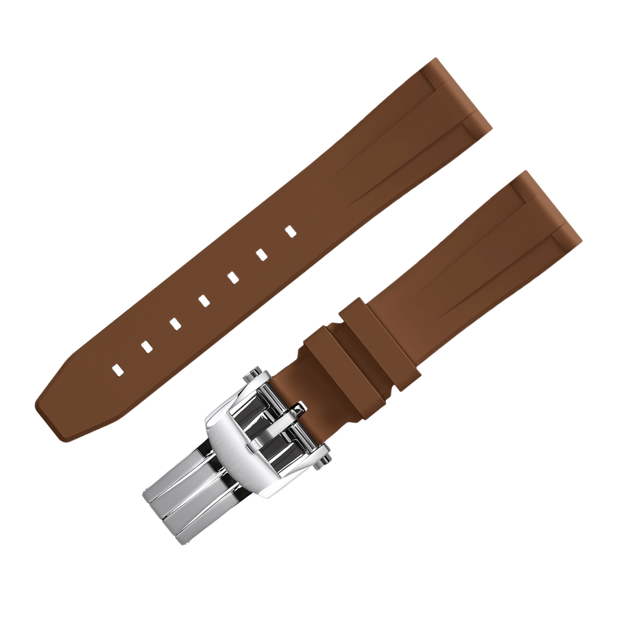 Fluoro Watch Strap (Brown Strap + Silver Buckle)