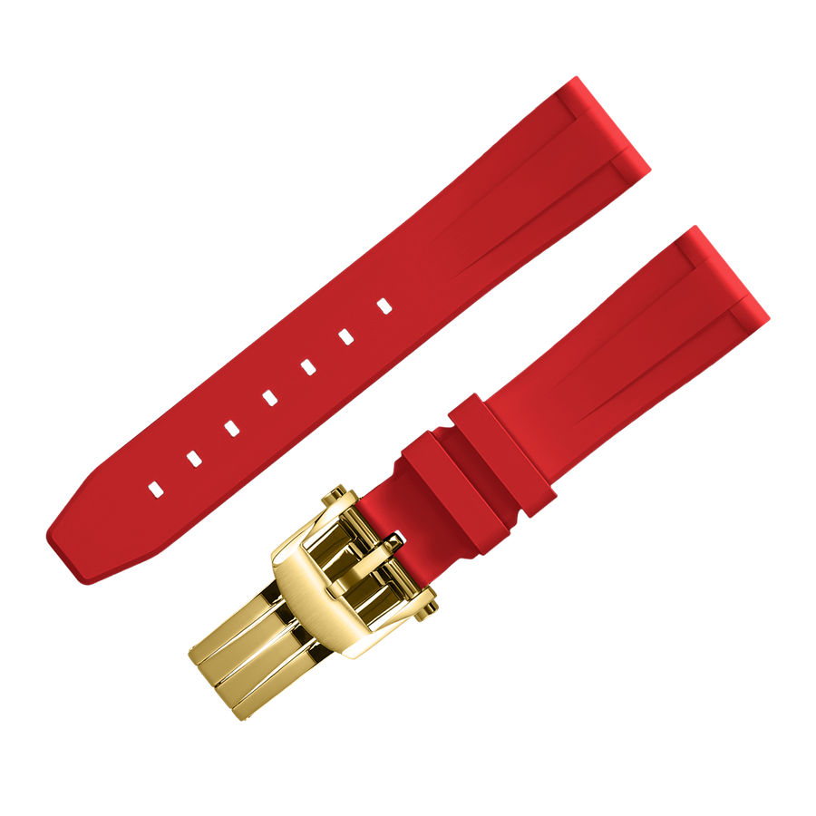 Fluoro Watch Strap (Red Strap + Gold Buckle)