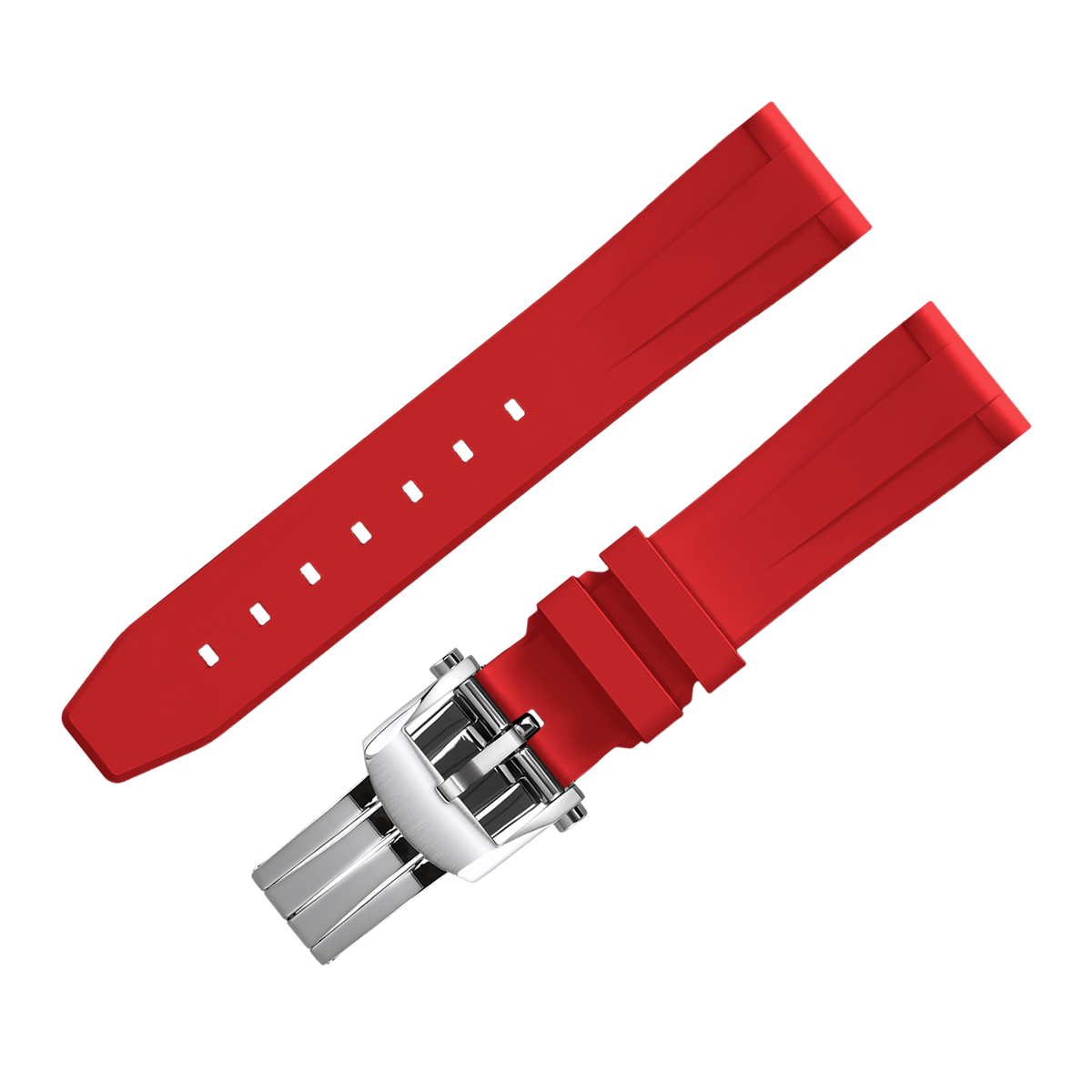 Fluoro Watch Strap (Red Strap + Silver Buckle)