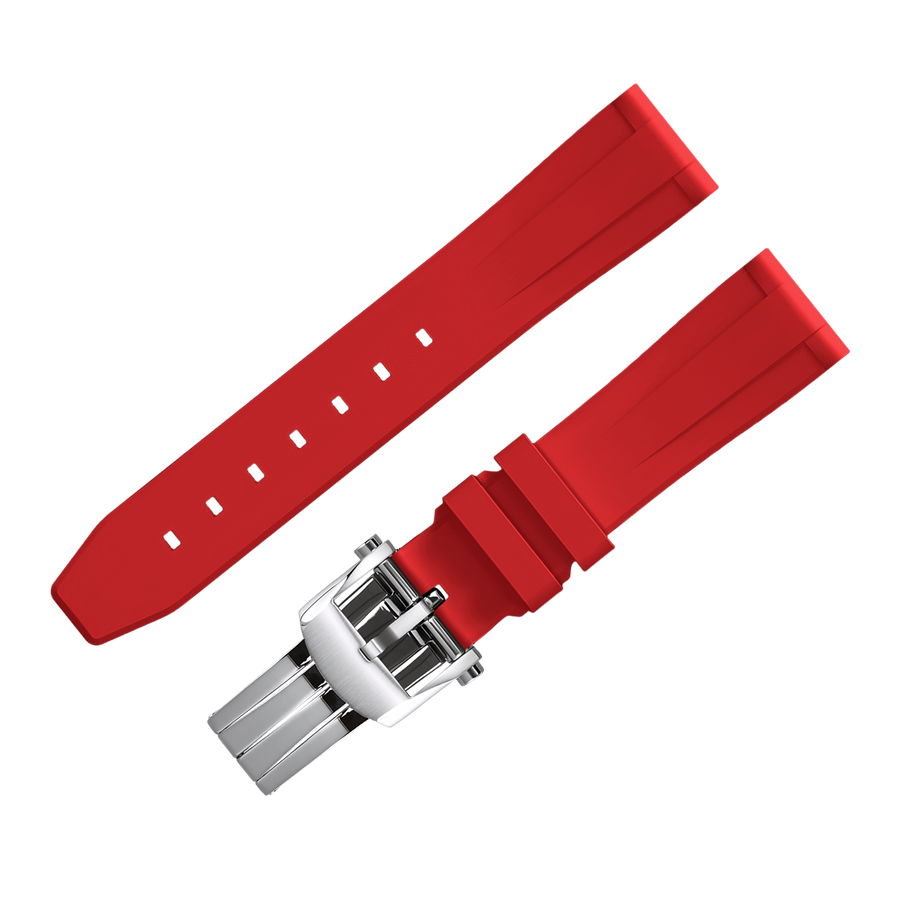 Fluoro Watch Strap (Red Strap + Silver Buckle)