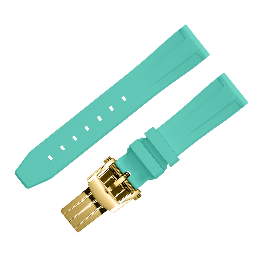 Fluoro Watch Strap (Turquoise Blue Strap + Gold Buckle)