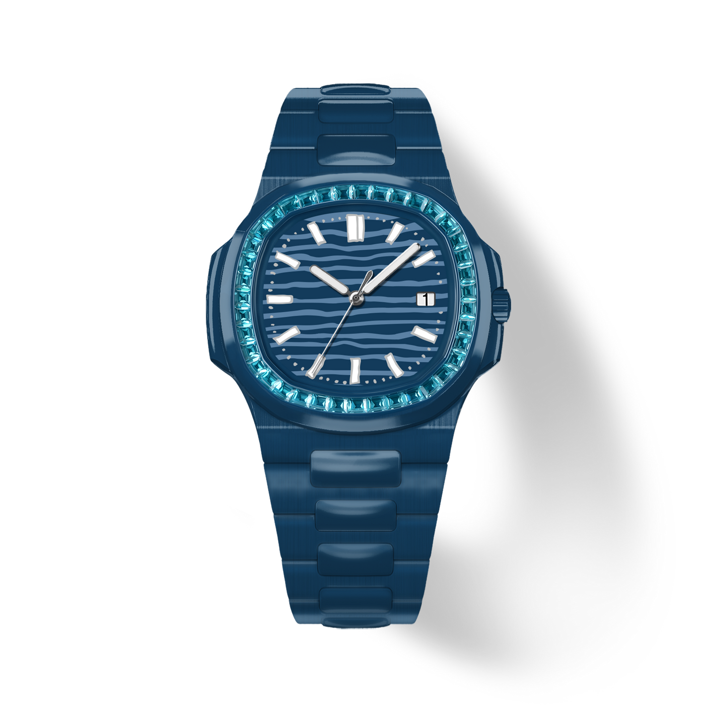 38.5mm Crystal-Bezel Ceramic Horizontal-Dial Quartz Watch - Blue Aurora - image 1