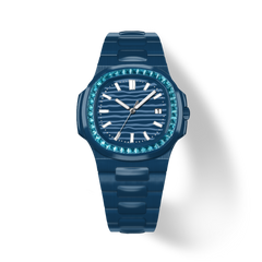 38.5mm Crystal-Bezel Ceramic Horizontal-Dial Quartz Watch - Blue Aurora - image 1