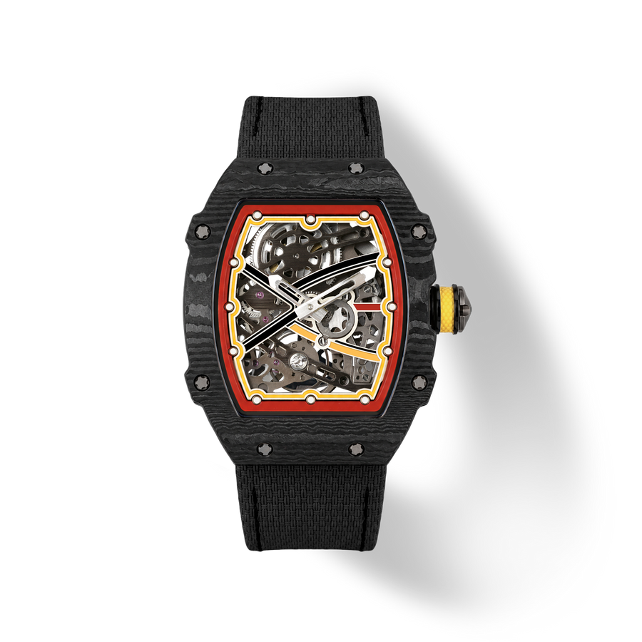 38 x 47.5mm Carbon-Fiber Tonneau Skeleton Automatic Watch - Black - image 1