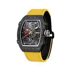38 x 47.5mm Carbon-Fiber Tonneau Skeleton Automatic Watch - Yellow & Black - image 5