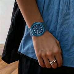 38.5mm Crystal-Bezel Ceramic Horizontal-Dial Quartz Watch - Blue Aurora - image 3