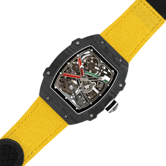 38 x 47.5mm Carbon-Fiber Tonneau Skeleton Automatic Watch - Yellow & Black - image 4