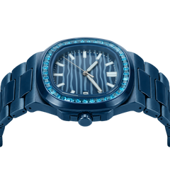 38.5mm Crystal-Bezel Ceramic Horizontal-Dial Quartz Watch - Blue Aurora - image 5