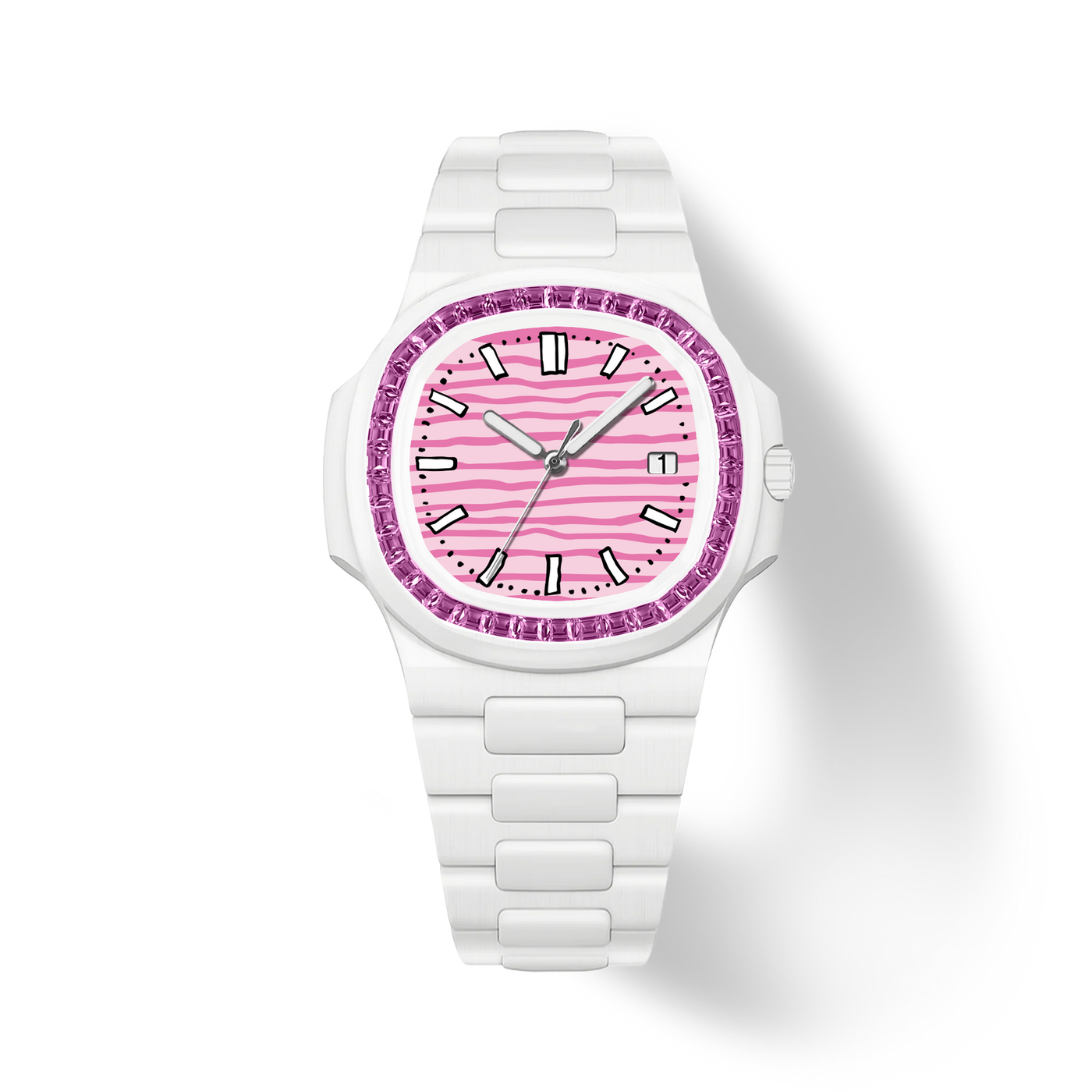 38.5mm Crystal-Bezel Ceramic Horizontal-Dial Quartz Watch - Candy Tide - image 1