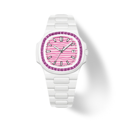 38.5mm Crystal-Bezel Ceramic Horizontal-Dial Quartz Watch - Candy Tide - image 1
