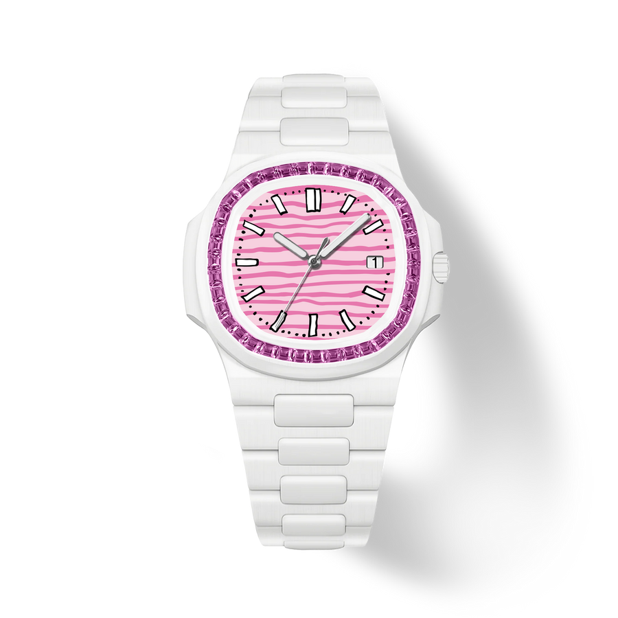 38.5mm Crystal-Bezel Ceramic Horizontal-Dial Quartz Watch - Candy Tide - image 1